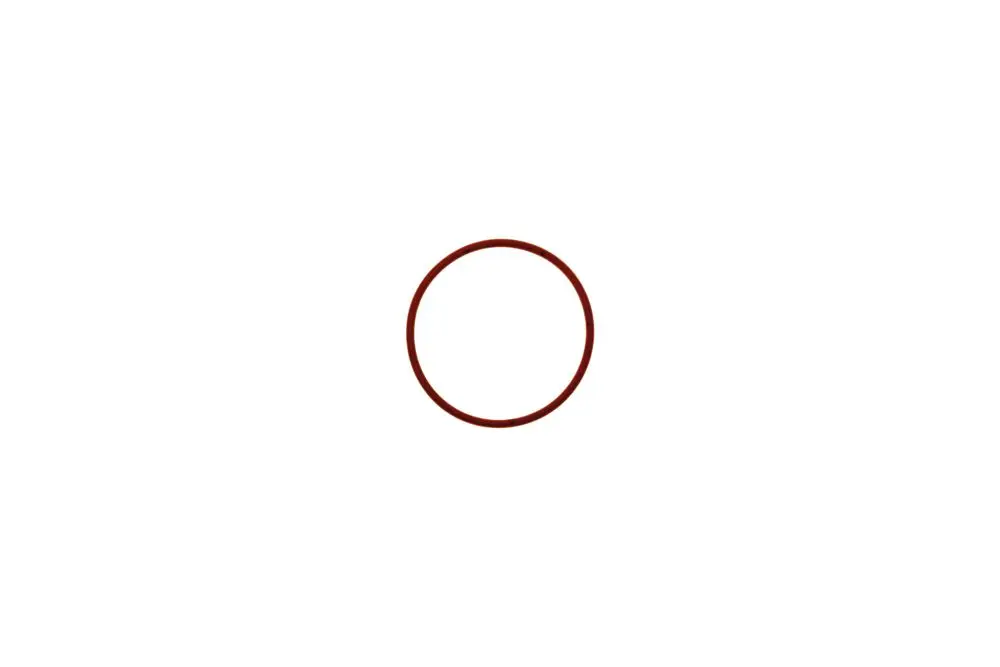 Roter O-Ring auf hellem Hintergrund, der als Dichtung für die Schraubdeckel von Brötje-Produkten verwendet werden kann. Simple, kreisförmige Form.