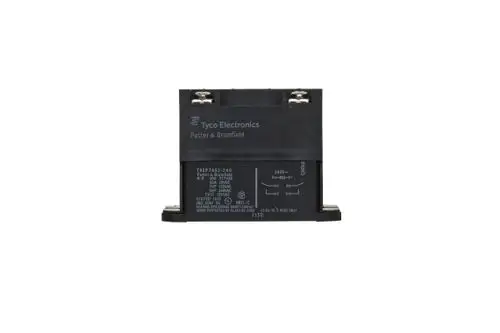 Schwarzes Relais von Brötje, montierbar, mit Anschlussklemmen und aufgedruckten technischen Spezifikationen. Geeignet für die Steuerung elektrischer Verbraucher.