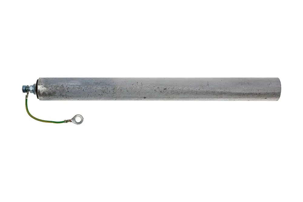 Metallrohr mit Anschluss für eine Magnesiumanode, vermutlich für Heizungsanlagen von Brötje, zur Korrosionsschutzanwendung.