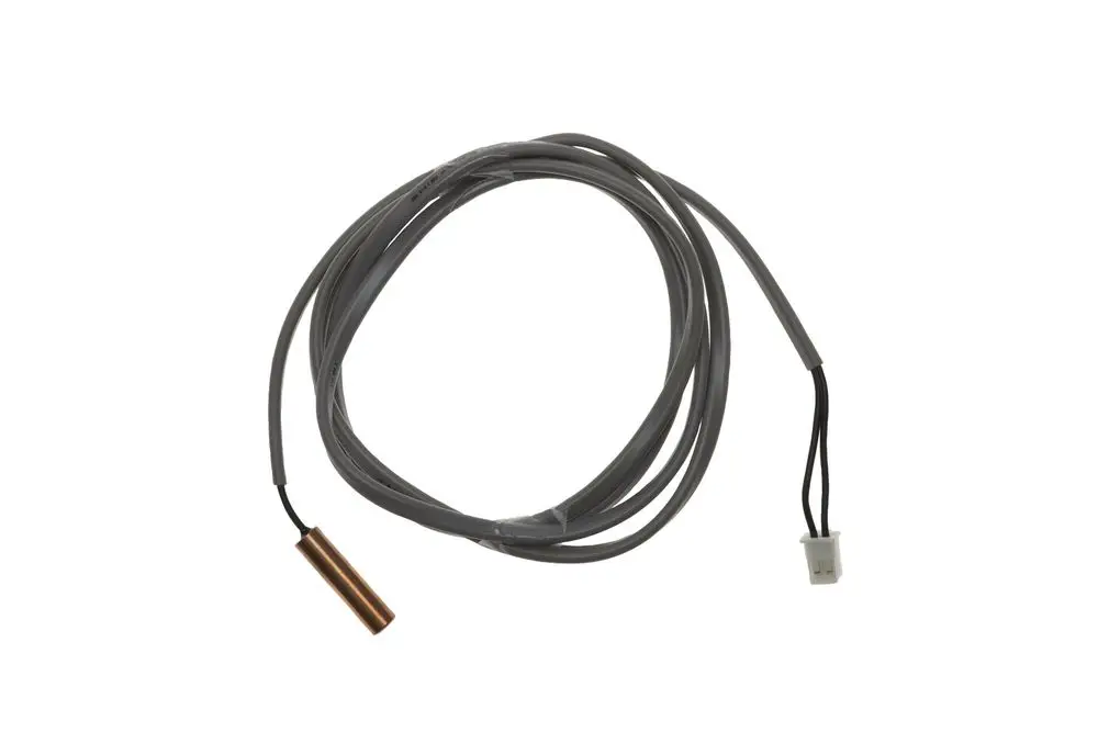 Graues Kabel mit einem Sensor am Ende und zwei abisolierten Drähten, möglicherweise für Temperaturschaltung, von der Marke Brötje.