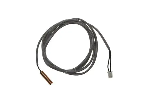 Graues Kabel mit einem Sensor am Ende und zwei abisolierten Drähten, möglicherweise für Temperaturschaltung, von der Marke Brötje.