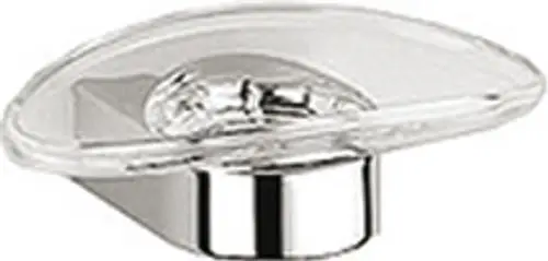 Durchsichtige Schale mit ovaler Form und verchromtem Boden. Produkt von Keuco, geeignet für Badezimmer oder dekorative Zwecke.