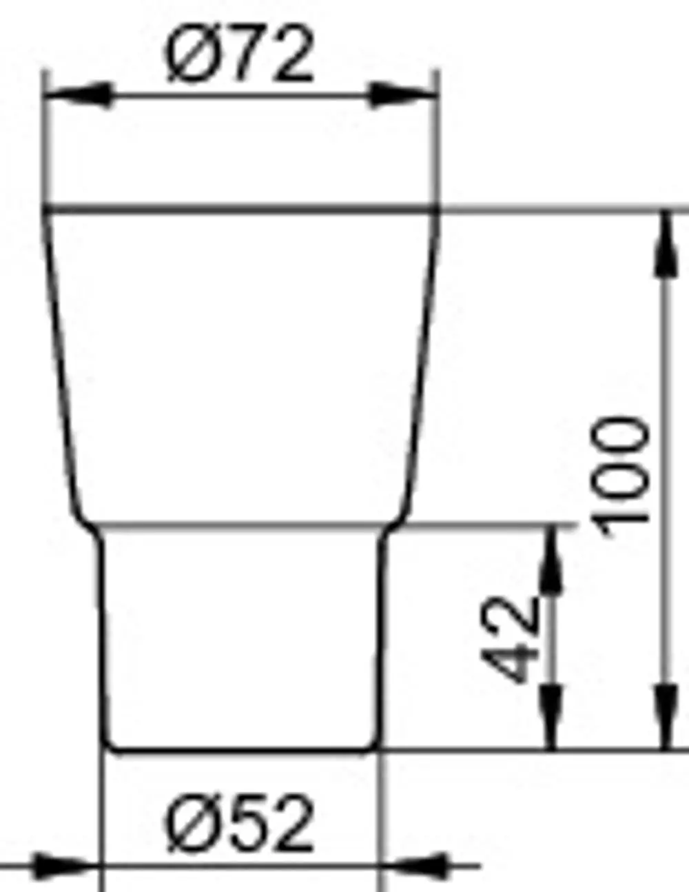 Keuco Produkt mit konisch zulaufendem Design, oben Ø72 mm und unten Ø52 mm, Höhe 100 mm. Maße gut sichtbar.