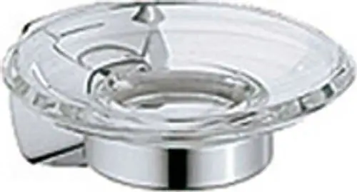Transparente Schale aus Kristall mit metallischem Unterbau, hergestellt von Keuco, geeignet für die Ablage von kleinen Gegenständen oder als dekoratives Element.