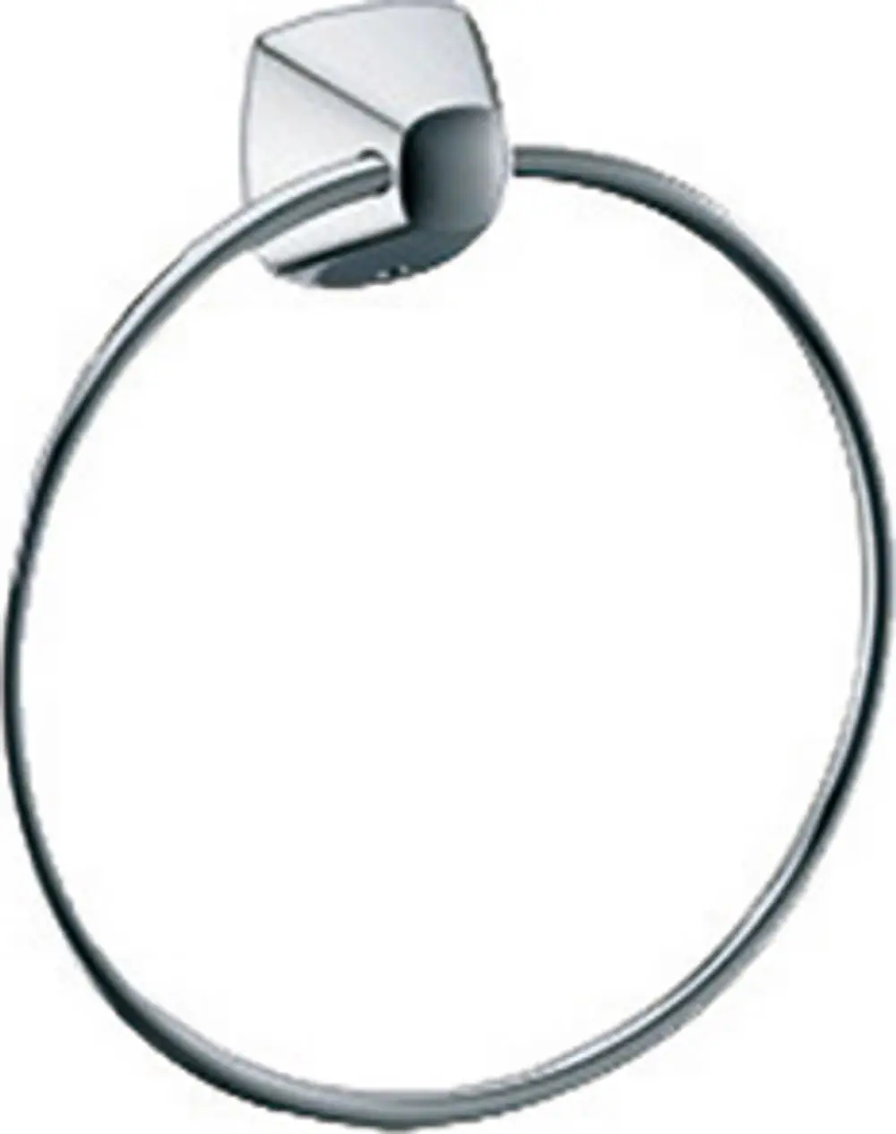 Verchromter Handtuchring von Keuco, montiert an einer Wand, mit runder Form und quadratischem Halterungselement. Simple, funktionale Designlinie.