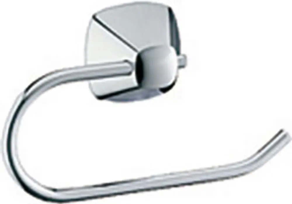 Toilettenpapierhalter in verchromtem Metall von Keuco, mit einer runden Wandbefestigung und einem gebogenen Halter für die Papierrolle.