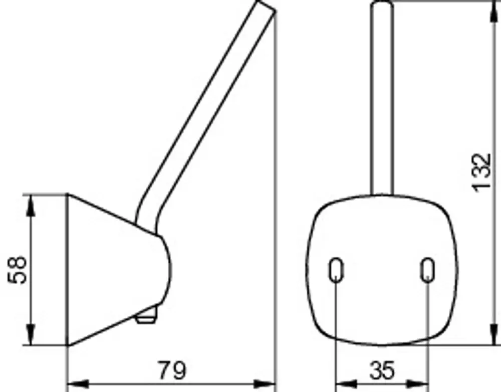 Keuco Ersatzrollenhalter mit schwenkbarem Arm und einer verchromten Oberfläche, dargestellt in Seitenansicht und Vorderansicht, mit Maßen.