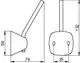 Keuco Ersatzrollenhalter mit schwenkbarem Arm und einer verchromten Oberfläche, dargestellt in Seitenansicht und Vorderansicht, mit Maßen.