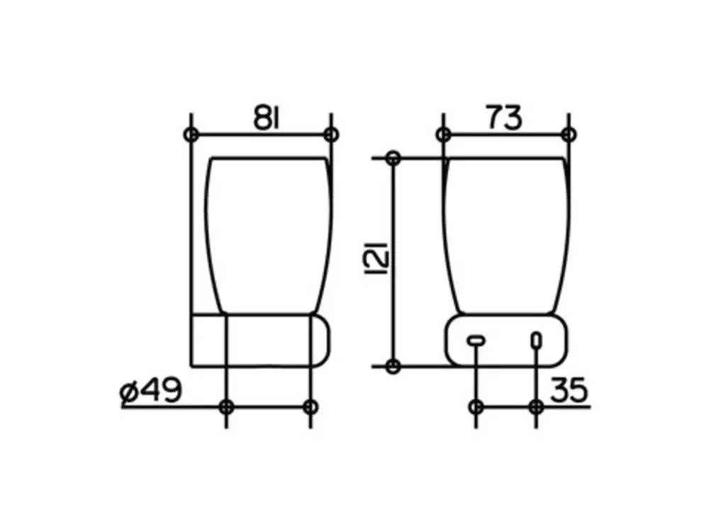 Technisches Zeichnungsdiagramm eines Glases von Keuco. Die Maße sind angegeben, mit verschiedenen Durchmessern und Längen.