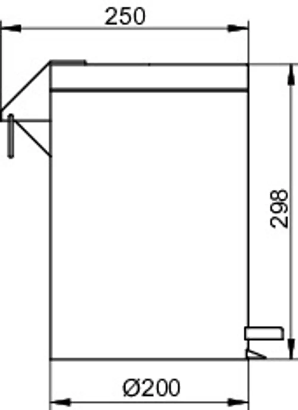 Keuco Abfallbehälter mit rechteckiger Form und abgerundeten Ecken, montiert an der Wand, mit einem Durchmesser von 200 mm und einer Höhe von 298 mm.