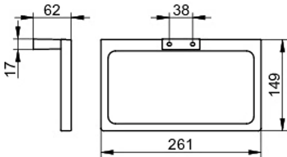 Handtuchring mit rechteckiger Halterung und befestigten Anschlüssen. Verchromte Oberfläche, geeignet für Bad- und Toilettenbereiche. Designed von Keuco.