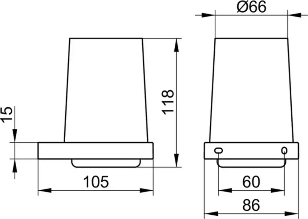Technische Zeichnung eines Glasbehälters von Keuco mit geometrischen Maßen, einschließlich Durchmesser und Höhe, dargestellt in Seiten- und Frontalansicht.
