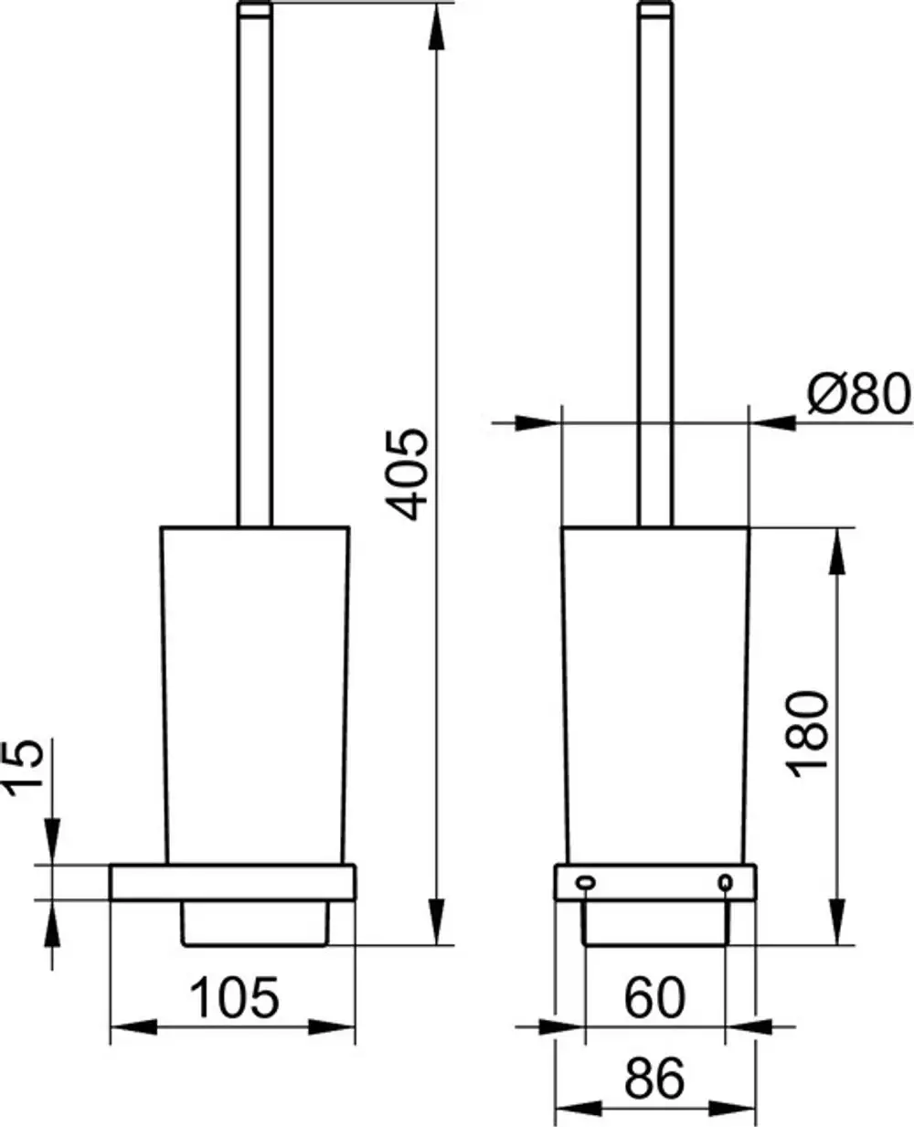 Keuco-Produkt zeichnender Echtkristall-Einsatz mit zylindrischer Form, verschiedenen Durchmessern und Höhen, abgebildet in technischem Design mit Maßangaben.