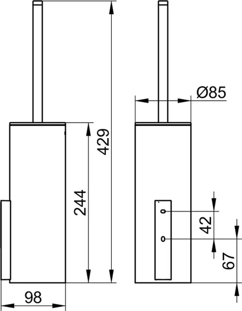 Weißer Kunststoff-Einsatz mit rechteckiger Form, dargestellt in technischer Zeichnung. Maße und Details sind schematisch abgebildet. Keuco wird als Hersteller angegeben.