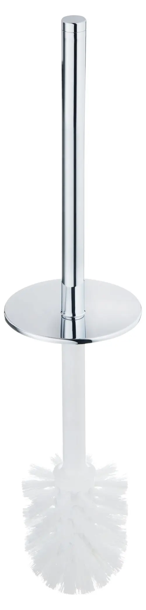 Toilettenbürste mit Griff und Deckel von Keuco, mit Kunststoffborsten und verchromtem Halter, auf weißem Hintergrund.