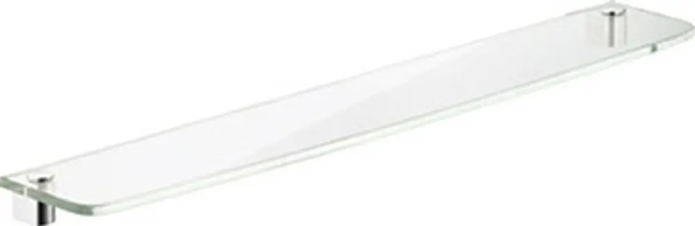 Transparente Glasablage mit verchromten Halterungen, geeignet zur Wandmontage. Sie gehört zur Keuco Elegance Serie.