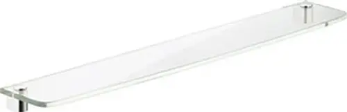 Transparente Glasablage mit verchromten Halterungen, geeignet zur Wandmontage. Sie gehört zur Keuco Elegance Serie.