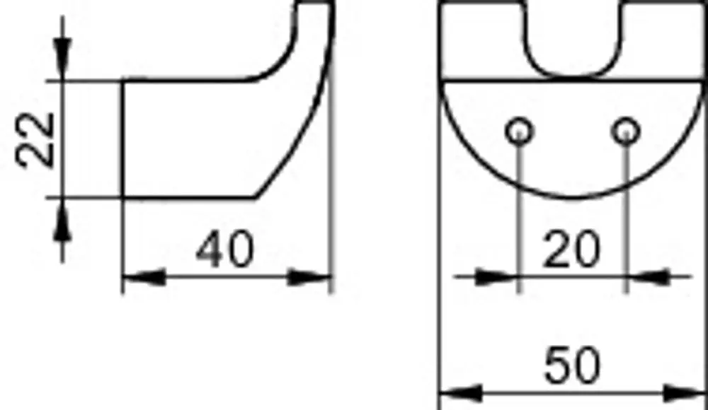 Produktillustration eines Handtuchhakens von Keuco, mit zwei Haken in einer klaren, modernen Form, sowie den dazugehörigen Maßen und Details.