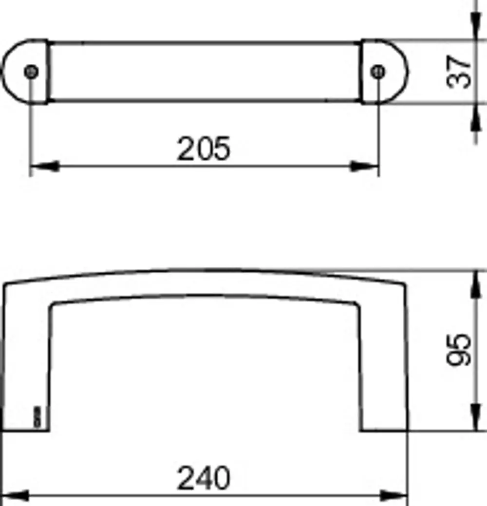 Handtuchring von Keuco, mit zwei Halterungen und einem geraden Griff, zeigt technische Zeichnung mit Abmessungen von 205 mm und 95 mm in der Höhe.