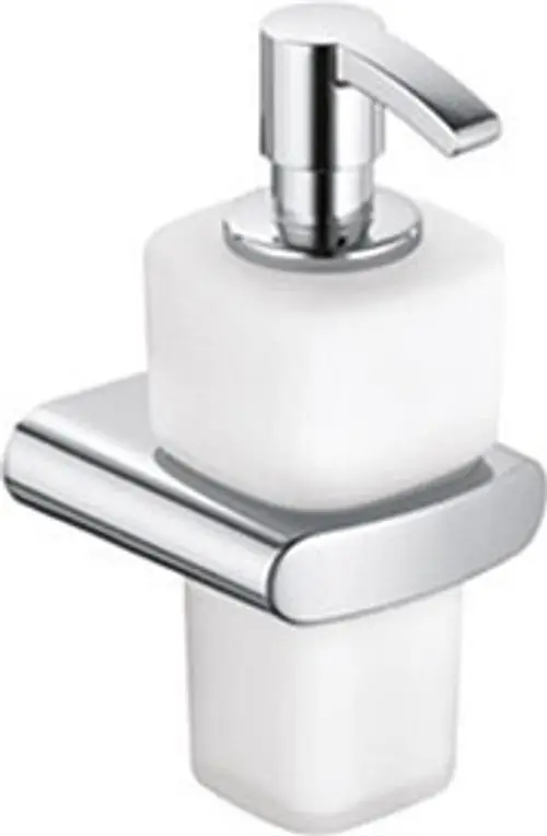 Schaumseifenpumpe aus Glas und verchromtem Metall von Keuco, mit einem Hebel zum Pumpen, auf rechteckiger Basis montiert.