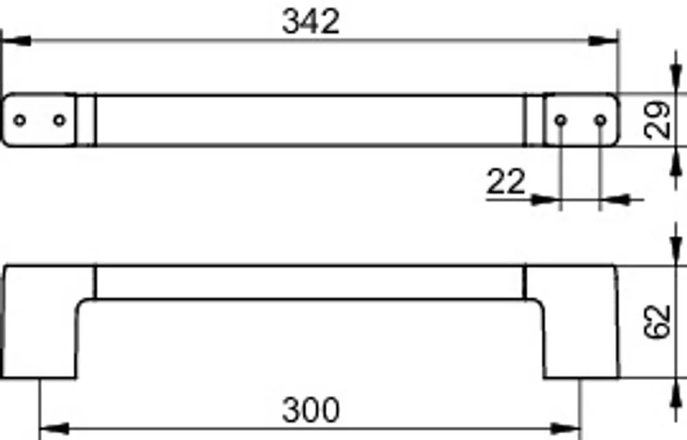 Haltegriff von Keuco mit einfacher geometrischer Form, montiert mit Schrauben an beiden Enden, für den Einsatz in Bädern oder Duschen geeignet.