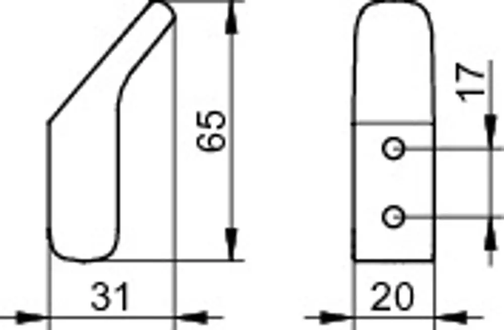 Verchromter Handtuchhaken von Keuco, präsentiert in einer skizzierten Ansicht mit klaren Dimensionen und einer simplen, funktionalen Form.