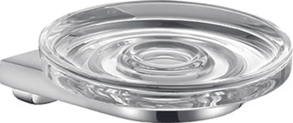 Kristallschale mit rundem Design und glatter Oberfläche, befestigt an einer soliden Metallbasis. Produkt von Keuco.