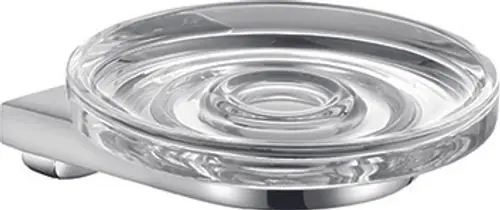 Kristallschale mit rundem Design und glatter Oberfläche, befestigt an einer soliden Metallbasis. Produkt von Keuco.