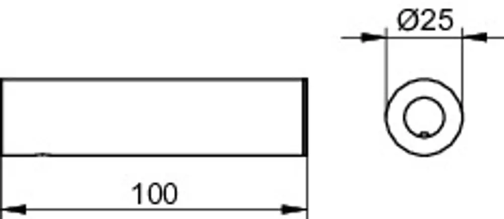 Verchromter Ersatzrollenhalter von Keuco mit rechteckiger Form und runder Öffnung. Maße sind nicht angegeben, jedoch klar erkennbar auf der Zeichnung.