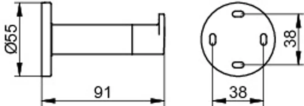 KEUCO Handtuchhaken mit runder Basis und zylindrischem Stift. Die Basis hat seitliche Löcher zur Befestigung. Farbe: schwarz matt.