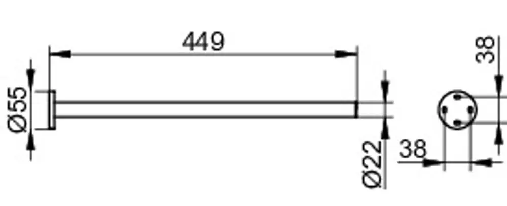 Verchromter Handtuchhalter von Keuco, mit einem länglichen Design und mehreren Bohrungen zur Wandmontage, dargestellt in technischer Ansicht mit Maßangaben.