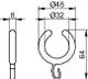 Weißer halboffener Vorhangring von Keuco, sichtbar in einer technischen Zeichnung mit abgebildeten Maßen und Details zur Form und Konstruktion.