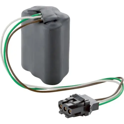 Lithium-Batteriesatz mit Kabeln und Steckverbindung, hergestellt von Geberit. Die Batterie ist in einer schwarzen, kompakten Hülle untergebracht.