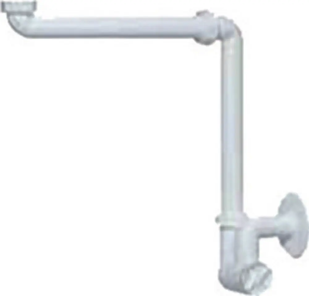 Dallmer Siphon für Waschtische mit einer gebogenen Rohrform und Anschluss für Abfluss. Das Produkt ist in Weiß gehalten und hat eine standardisierte Verbindung.