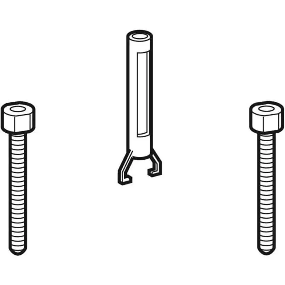 Verlängerungsset, bestehend aus einem zylindrischen Element und zwei Schrauben, geeignet für Geberit 300T UP-Spülkasten. Klare Struktur ohne spezifische Maße.