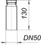 Dallmer Tauchrohr mit zylindrischer Form, einschließlich Maßangaben, DN 50 und einer Gesamthöhe von 130 mm. Technische Zeichnung mit klaren Abmessungen.