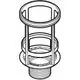 Geberit-Bassins für UP-Spülkästen mit einem durchsichtigen Design, das eine zentrale Kammer und mehrere Halterungen aufweist. Ideal für spezifische Montagen.