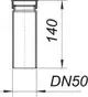 Dallmer Tauchrohr, zylindrische Form, sichtbare Verbindungslinie oben, Durchmesser und Höhe angedeutet, untere Seite mit DN50-Kennzeichnung.