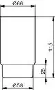 Keuco-Produkt mit zylindrischer Form, Durchmessern von Ø66 und Ø58, sowie einer Höhe von 115 mm, dargestellt in technischer Zeichnung.