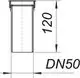 Dallmer Tauchrohr mit gerader, zylindrischer Form, mit einer Gesamtlänge von 120 mm und einem Anschluss von DN 50. Technische Zeichnung zur Dimensionierung vorhanden.