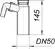 Dallmer Tauchrohr mit seitlichem Anschluss, zylindrischer Form und einer Höhe von 145 mm, gut sichtbar im technischen Zeichnungsstil.