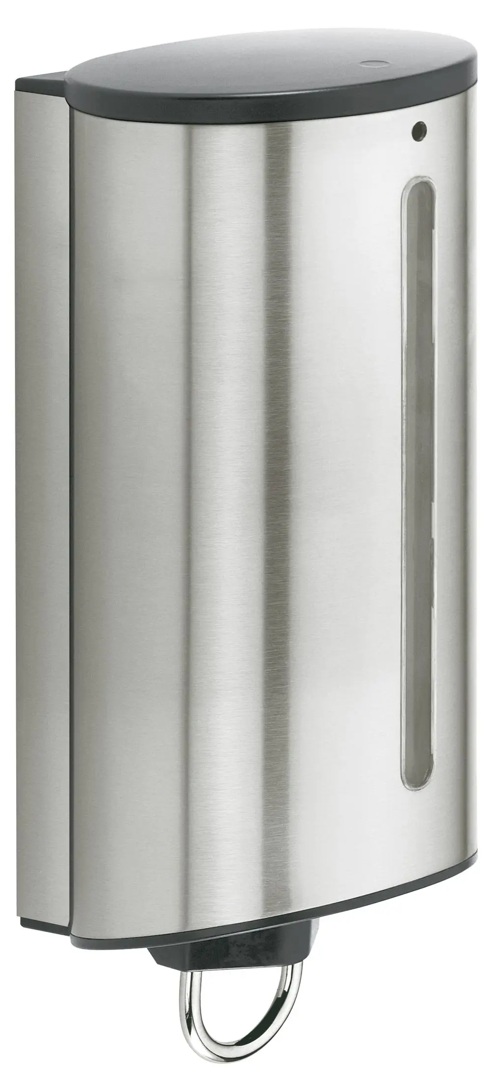 Edelstahl-Dichtungsdeckel von Keuco in ovaler Form mit transparentem Sichtfenster für die Montage. An einer Seite ist ein metallischer Ring zur Befestigung angebracht.
