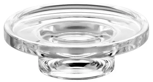 Klare Schale aus Echtkristall von Keuco, mit flacher, runder Oberfläche und gewölbtem Boden. Ideal als dekoratives Element oder für kleine Gegenstände.