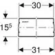 Klares, rechteckiges Element mit den Maßen 30 und 31, beschriftet mit dem Logo von Geberit, zeigt eine schematische Ansicht für den Bauschutz. Maße 15 und 3 sind ebenfalls dargestellt.