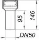 Dallmer Steckmuffe mit durchgehendem Zylinderdesign und spezifischen Maßen, schematisch dargestellt mit Höhen- und Durchmesserangaben.