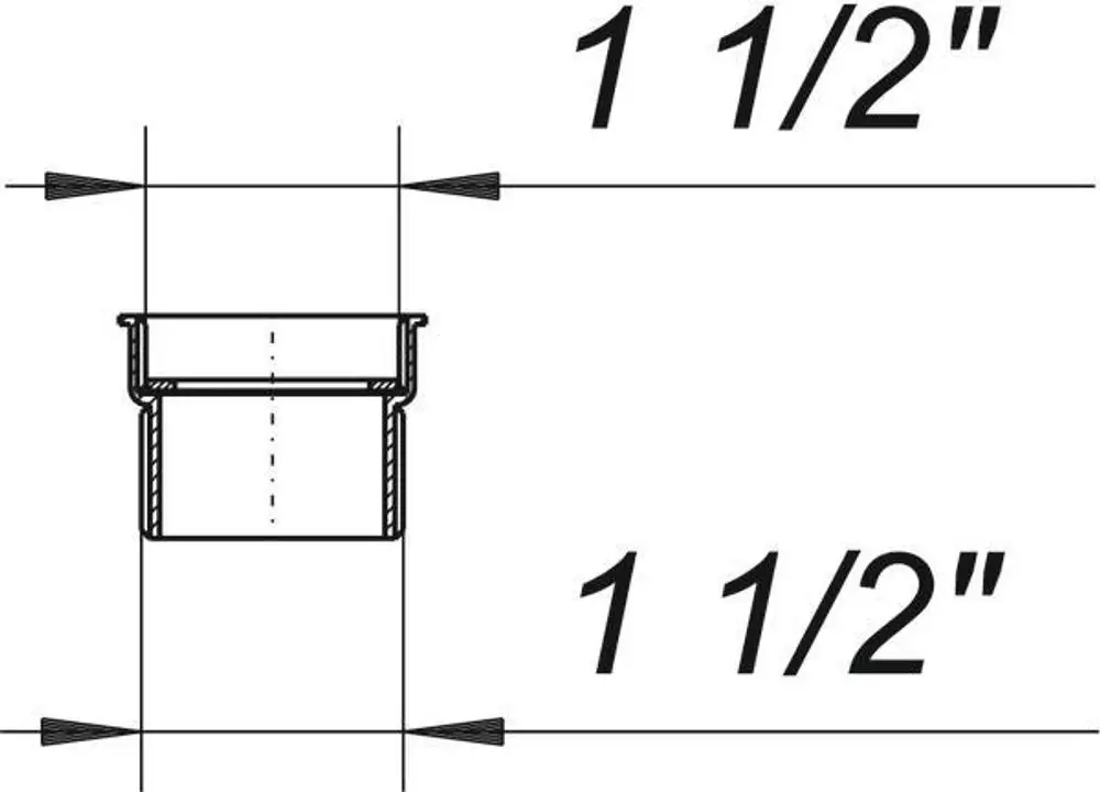 Dallmer Reduzier- und Distanzring mit schematischer Darstellung. Das Diagramm zeigt eine zentrale Senkung und zwei gleichmäßige Maße von 1 1/2".
