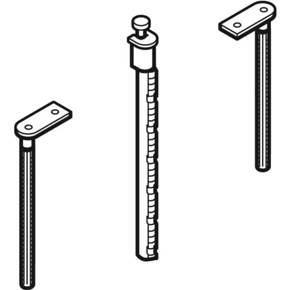 Set von Drückerstangen, bestehend aus drei Teilen, zur Verwendung mit einer Geberit Betätigungsplatte. Die Stangen sind in verschiedenen Ausführungen dargestellt.