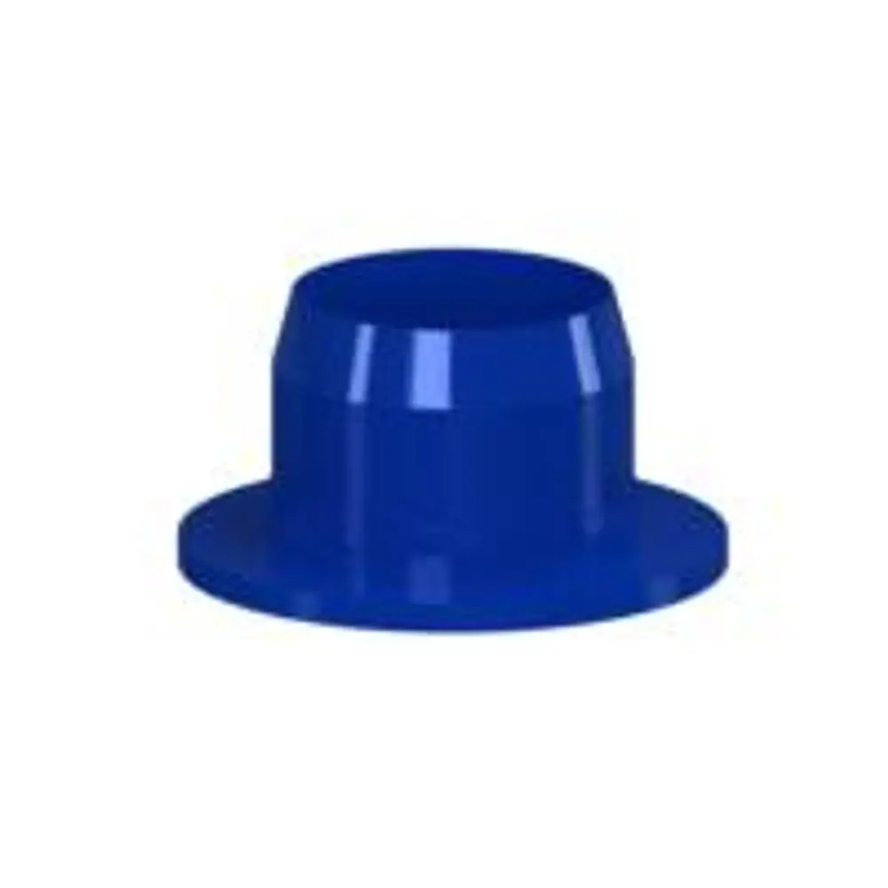 Blauer Stopfen von Dallmer, grundlegende Form mit einer breiten Basis und einem schmaleren oberen Abschnitt, für Nutzung mit WA-Tüllen geeignet.