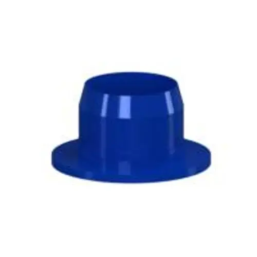 Blauer Stopfen von Dallmer, grundlegende Form mit einer breiten Basis und einem schmaleren oberen Abschnitt, für Nutzung mit WA-Tüllen geeignet.