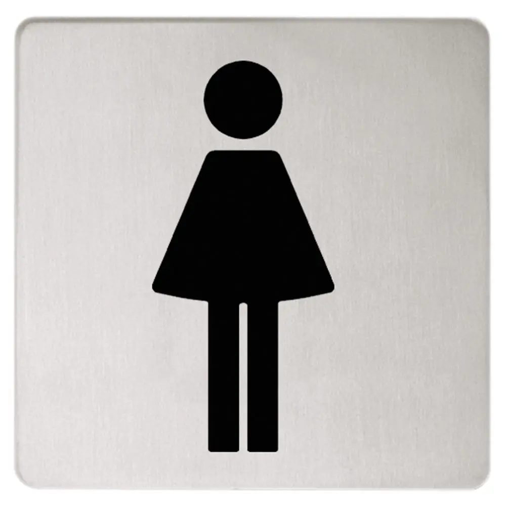 Türschild von Keuco mit einem Symbol für Damen in schwarz auf einer silbernen Oberfläche. Eignet sich zur Kennzeichnung von Damen-Waschräumen oder Toiletten.